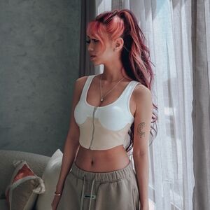 Lychee The Label Croissant Colorblock Zip-Up Tank Crop Top